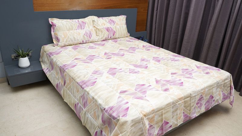 Inizio 220 TC Cotton Queen Geometric Flat Bedsheet  (Pack of 1, Beige)