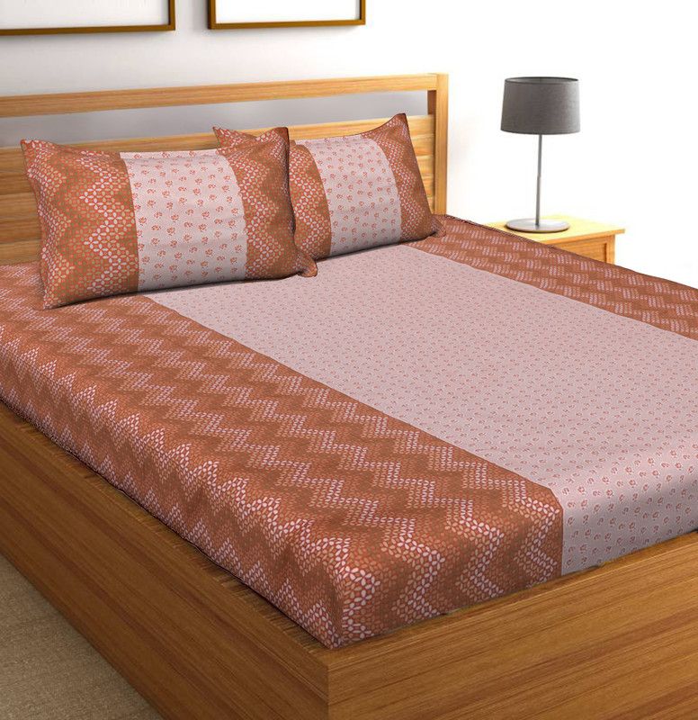 A&A Patchworks 200 TC Cotton King Floral Flat Bedsheet  (Pack of 1, Orange)