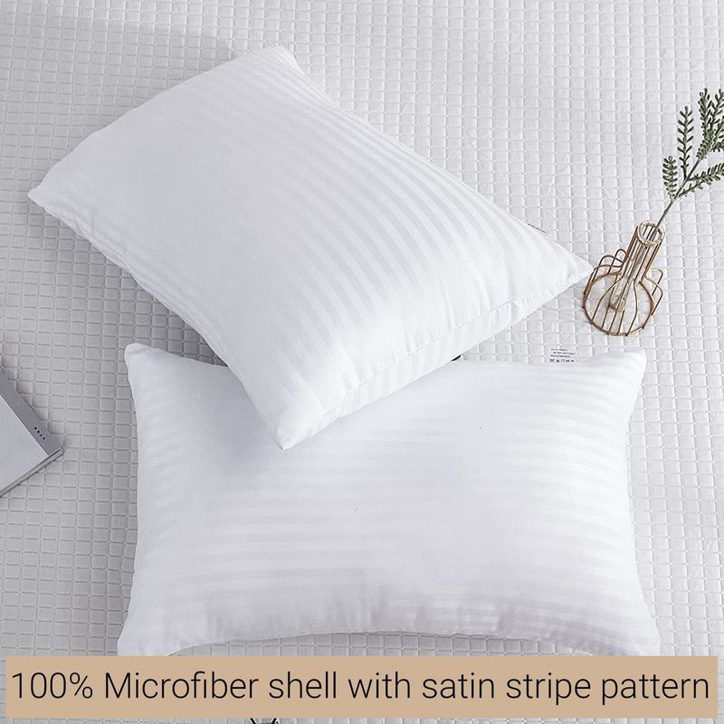 SRE Microfibre Stripes Sleeping Pillow Pack of 2  (White)