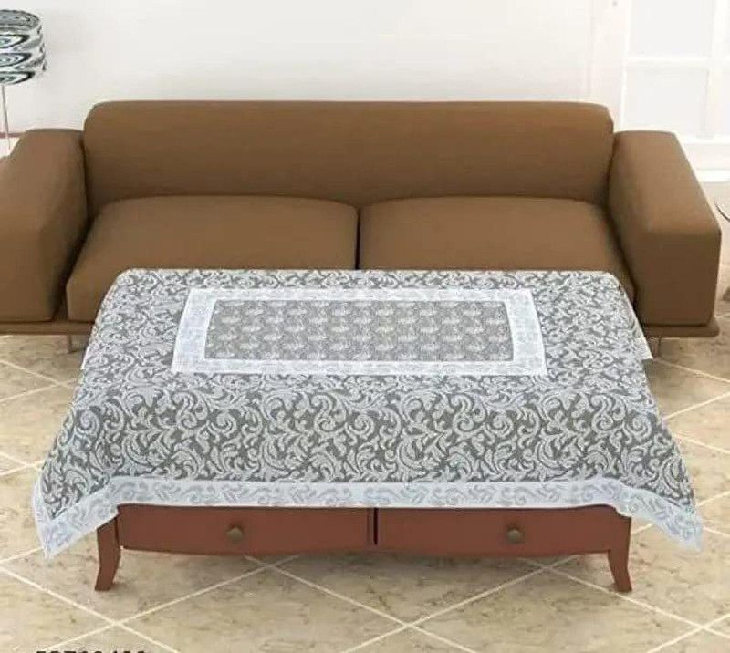 Floral 4 Seater Table Cover  (Grey (Net Cloth), Cotton)