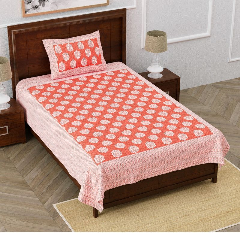 Fabroli 240 TC Cotton Single Jaipuri Prints Flat Bedsheet  (Pack of 1, Red)