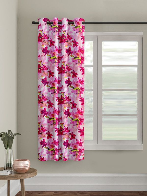 Flipkart SmartBuy 150 cm (5 ft) Polyester Room Darkening Window Curtain Single Curtain  (Floral, Pink)