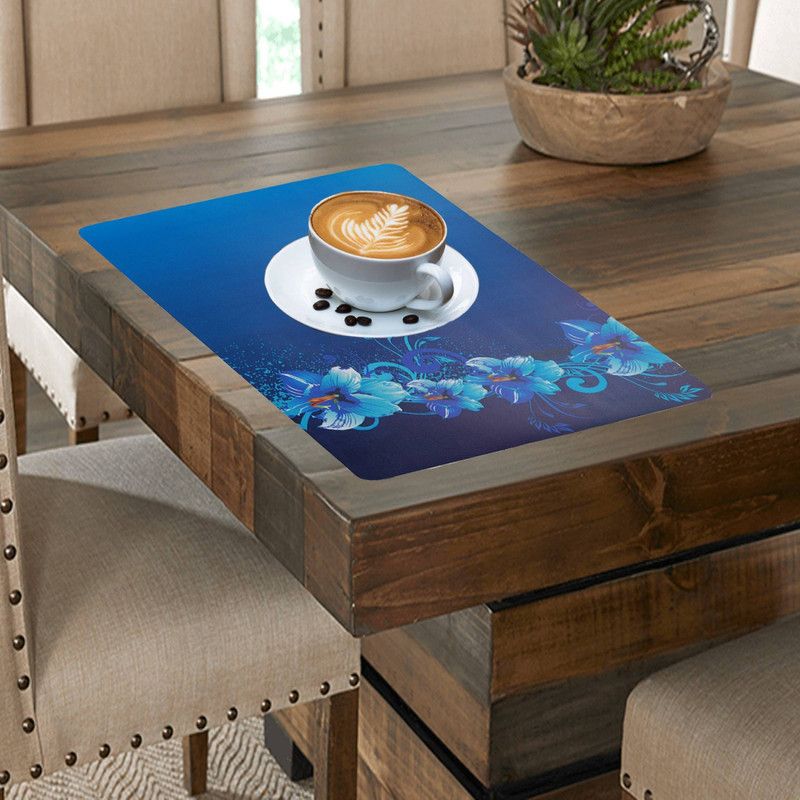 NAVRUDRA Rectangular Pack of 6 Table Placemat  (Blue, PVC)
