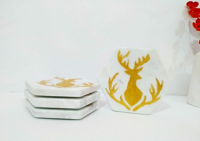 hmc Hexagon Stone Coaster Set  (Pack of 4)
