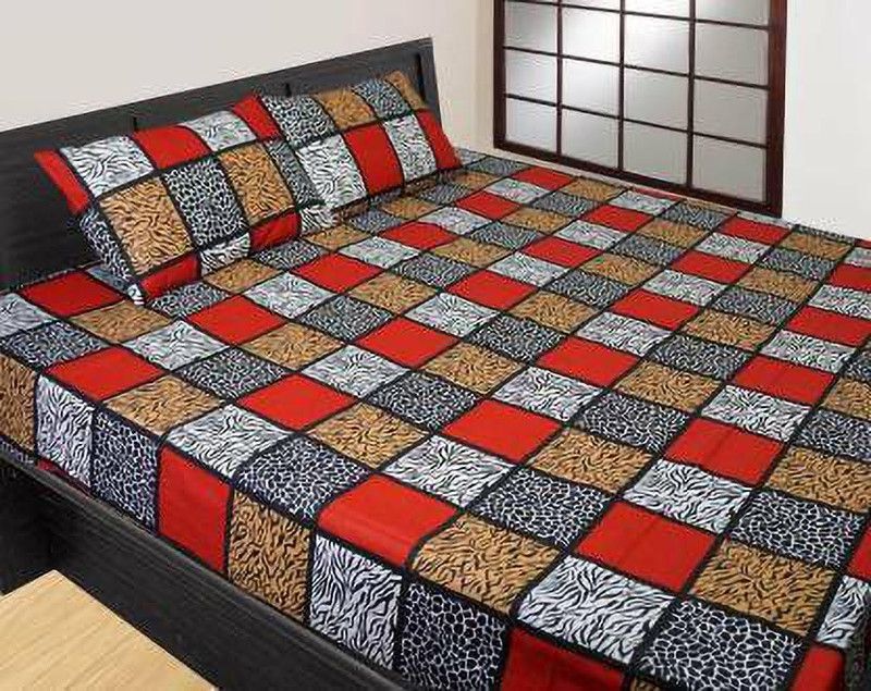 CHEVRON 144 TC Cotton Double Geometric Flat Bedsheet  (Pack of 1, Red)