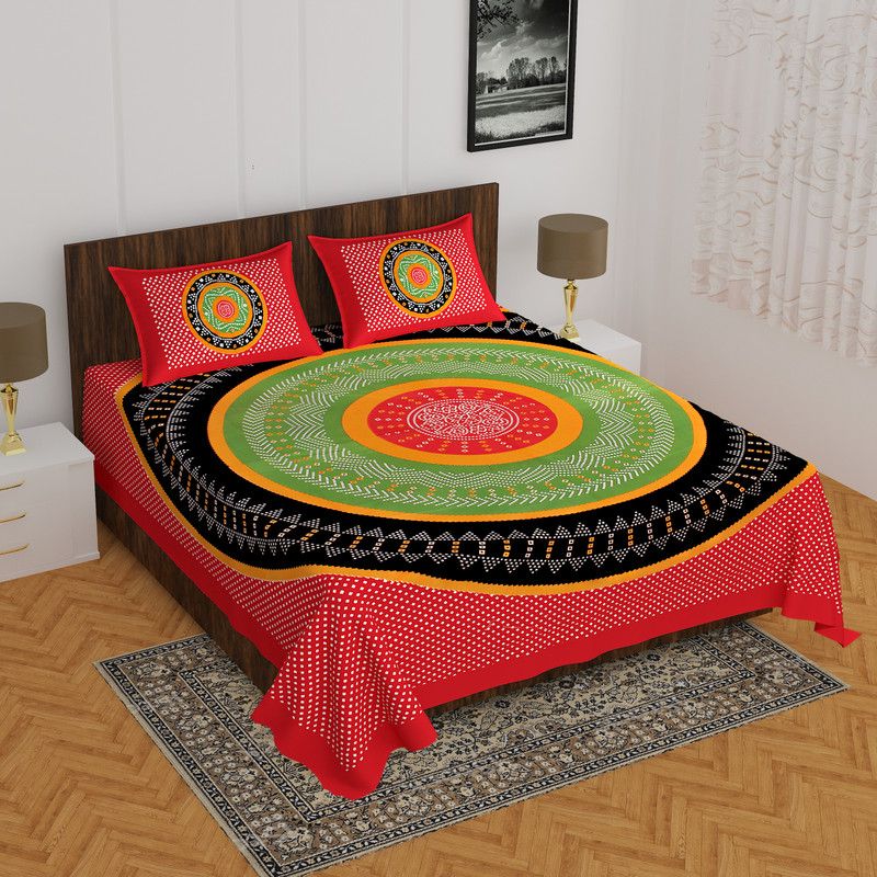 Indian Royal Fashion 144 TC Cotton Double Jaipuri Prints Flat Bedsheet  (Pack of 1, Red)
