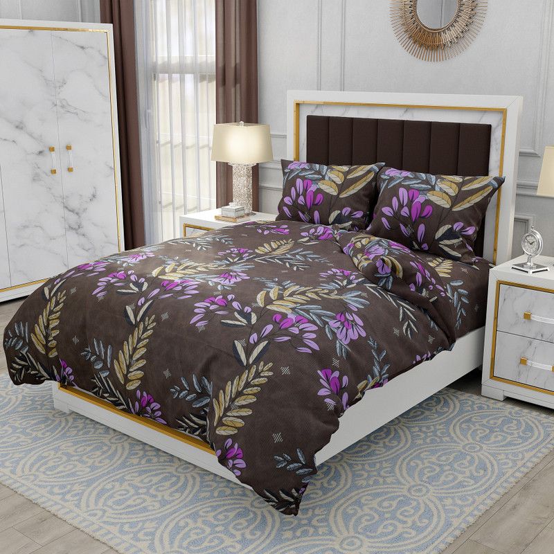 MallowWorld 200 TC Polycotton Double Floral Flat Bedsheet  (Pack of 1, Brown)