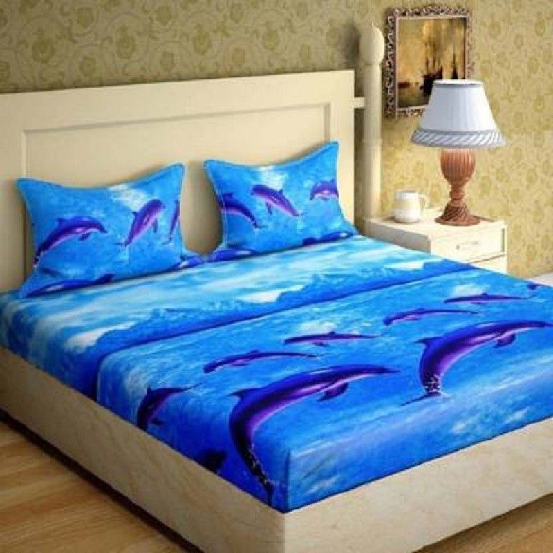 Ishantex World 180 TC Microfiber Double Animal Flat Bedsheet  (Pack of 1, Blue)