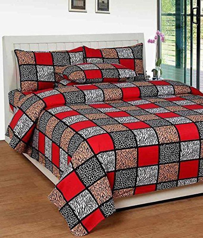 SAMRAT 160 TC Polycotton Double Checkered Flat Bedsheet  (Pack of 1, Red)