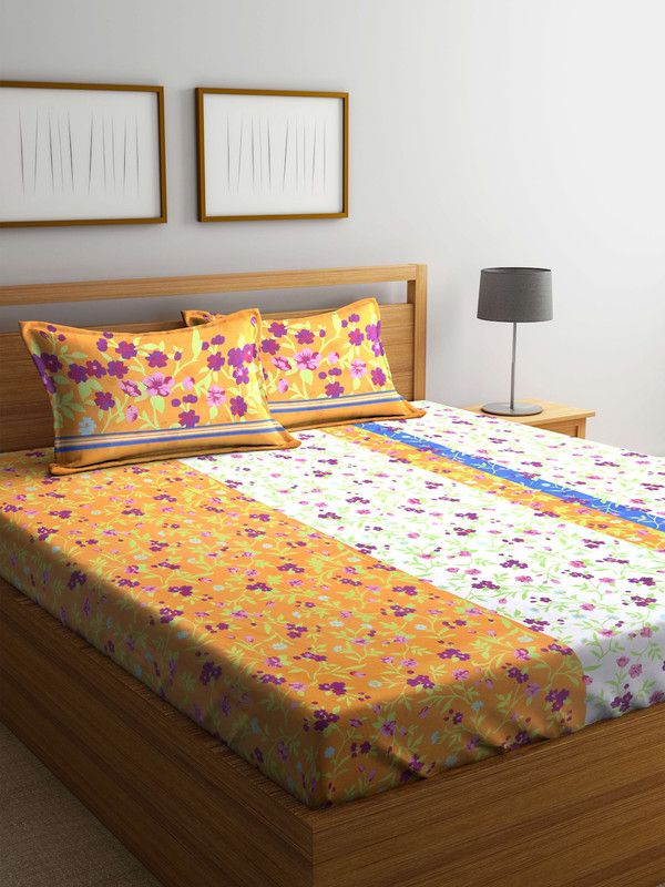 Bombay Dyeing 104 TC Cotton Double Floral Flat Bedsheet  (Pack of 1, Orange)