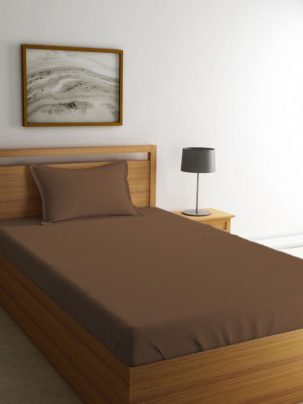 Huesland 200 TC Cotton Single Solid Flat Bedsheet  (Pack of 2, Brown)