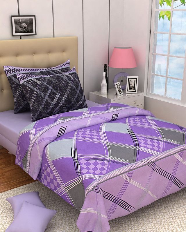 Aloof 144 TC Cotton Double Abstract Flat Bedsheet  (Pack of 1, Purple)