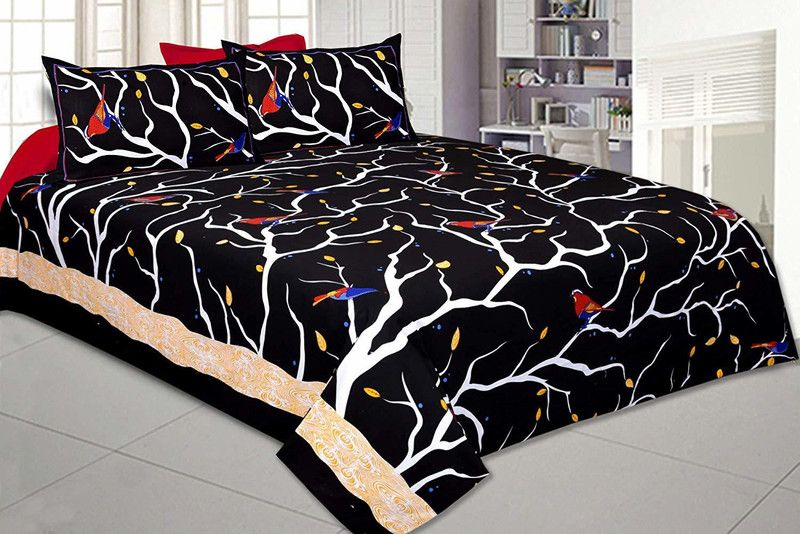 subham impex 350 TC Cotton Double Printed Flat Bedsheet  (Pack of 1, black & white)
