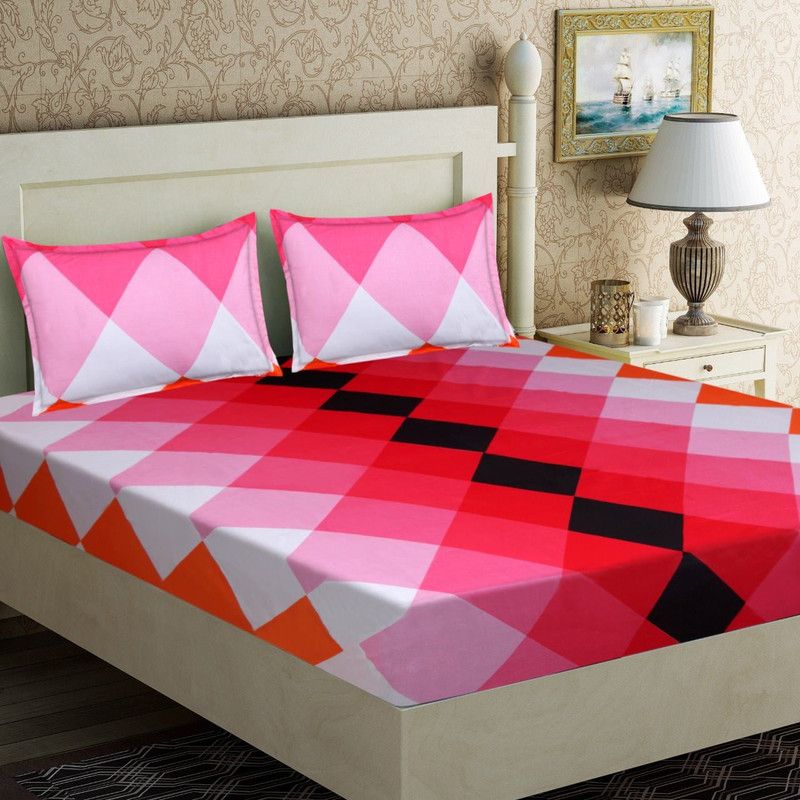 SavyaHome 144 TC Cotton Double Printed Flat Bedsheet  (Pack of 1, Pink)