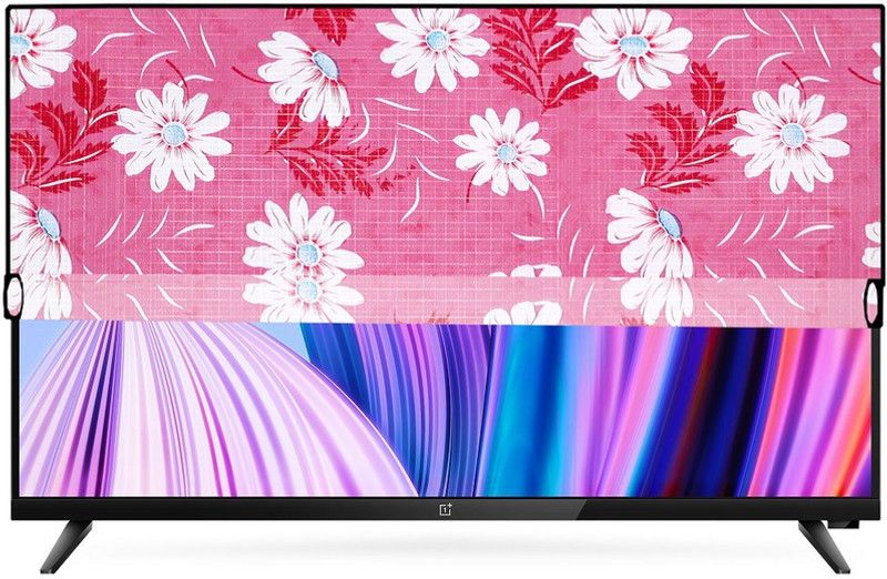 KVAR LED TV Cover  (Width: 83 cm, White, Dark Pink)