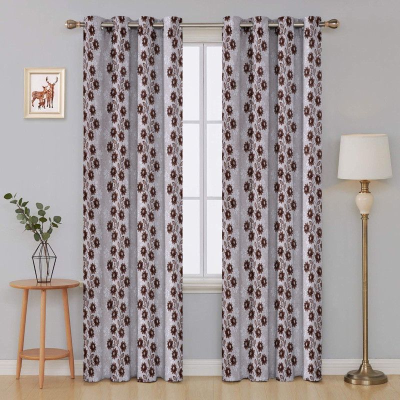 AK Home Furnising 152 cm (5 ft) Polyester Room Darkening Window Curtain (Pack Of 2)  (Floral, Brown)