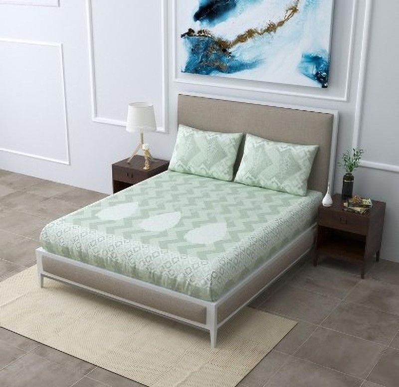 Samradhi 150 TC Cotton Double Jaipuri Prints Flat Bedsheet  (Pack of 1, Green)