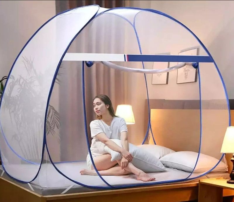 statvera HDPE - High Density Poly Ethylene Adults Washable Double Bed Nets for King Size Foldable Machhardani Mosquito Net  (NEW BLUE, Tent)