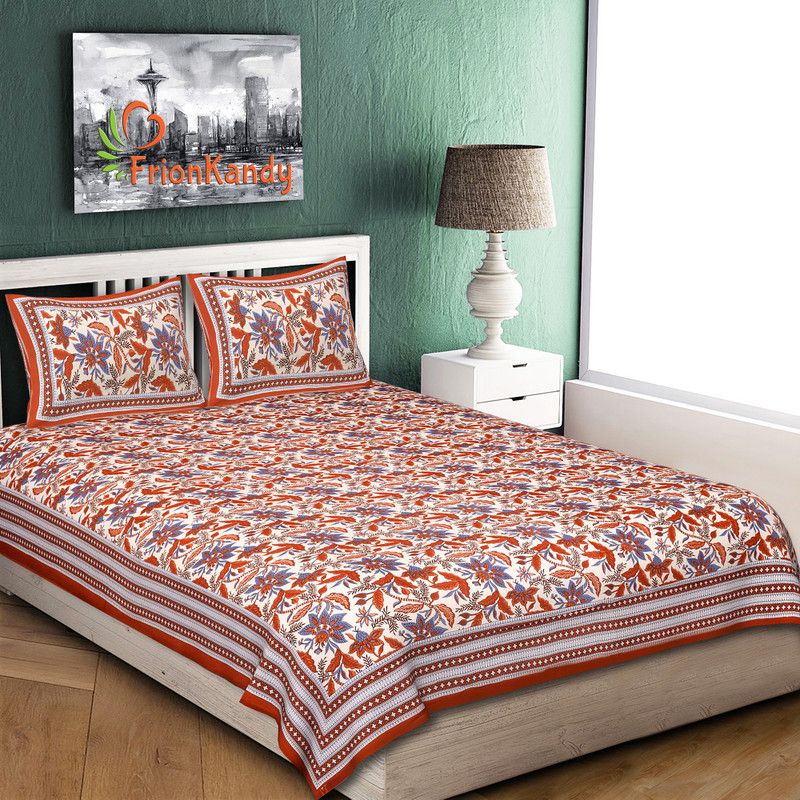 UrbanEra 240 TC Cotton Double Floral Flat Bedsheet  (Pack of 1, Red)