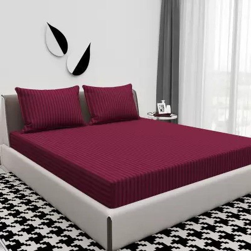 Microfiber Double Striped Bedsheet  (Pack of 1, Wine)