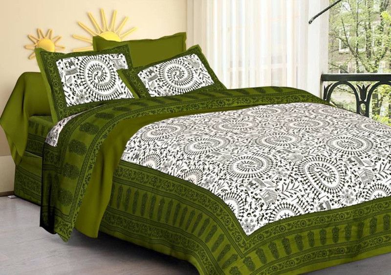 Naiwal Fashion Cotton Queen Sized Bedding Set  (Green)