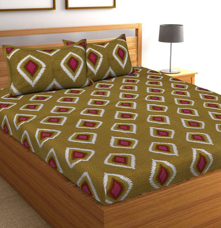 KKS Collections 200 TC Cotton Double Jaipuri Prints Flat Bedsheet  (Pack of 1, Brown)