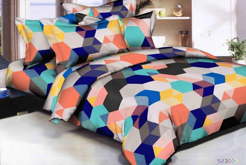 MoreAdore 220 TC Microfiber Double Printed Flat Bedsheet  (Pack of 1, Multicolor)