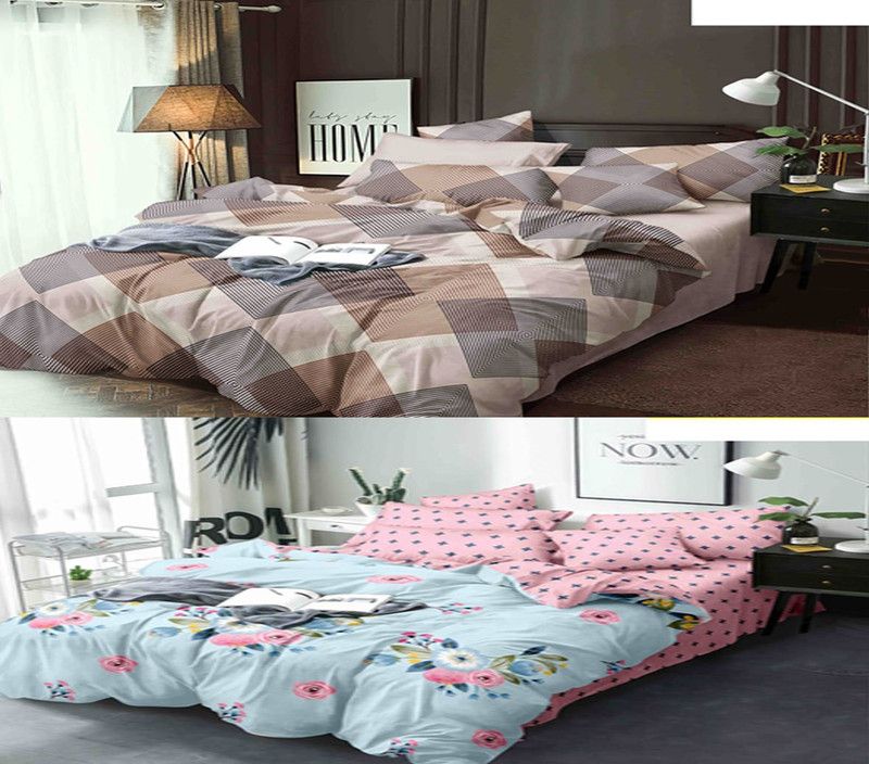 Home Expert 198 TC Polycotton Double Floral Flat Bedsheet  (Pack of 2, Multicolor)