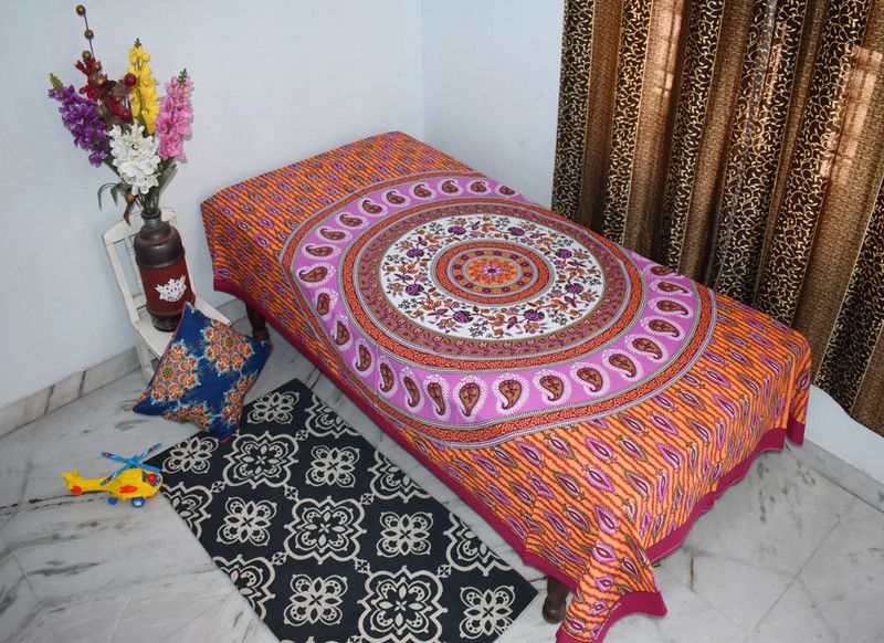 VSR Enterprises 100 TC Cotton Single Floral Fitted & Flat Bedsheet  (Pack of 1, Orange)