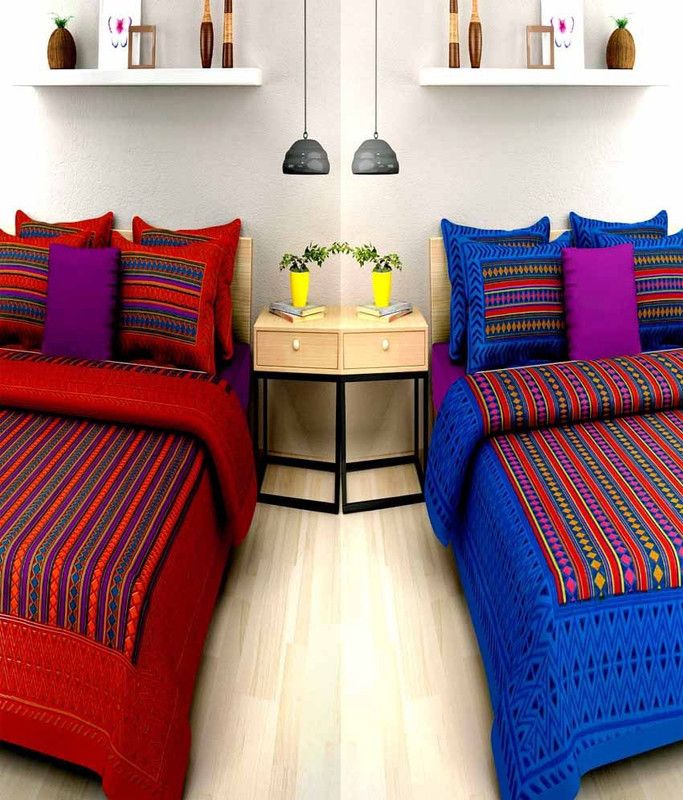 UNIQCHOICE 120 TC Cotton Double Printed Flat Bedsheet  (Pack of 2, Multicolor)