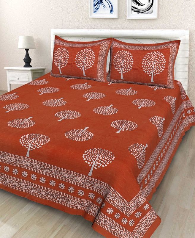 SalesRoom 144 TC Cotton Double Jaipuri Prints Flat Bedsheet  (Pack of 1, Orange)