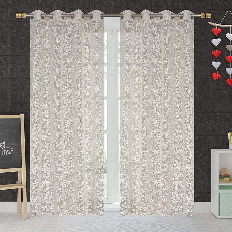 kiara Creations 153 cm (5 ft) Net Transparent Window Curtain (Pack Of 2)  (Floral, Cream)