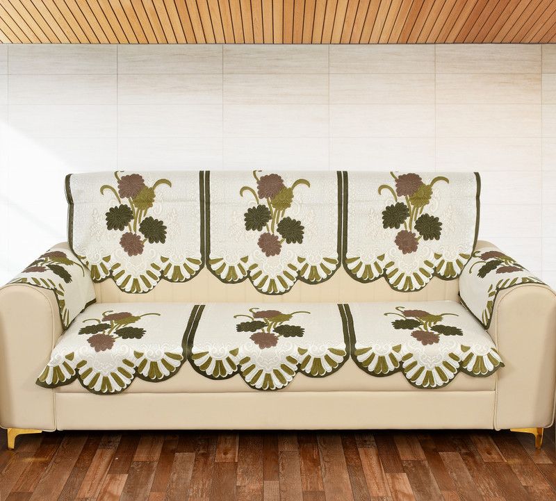 Bigger Fish Polycotton Floral Sofa Cover  (Exclusive Trendy Look Poly Cotton Fabric Floral Sofa Cover (Green) Pack of 8)
