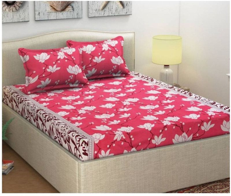 Homestar 120 TC Microfiber Double 3D Printed Flat Bedsheet  (Pack of 1, Pink)