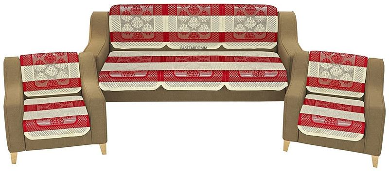 EASTTARDOMM Polycotton Damask Sofa Cover  (Beautiful Poly cotton Floral 5 Seater Sofa Cover - 10 Pieces (Maroon) (3+1+1) Pack of 6)