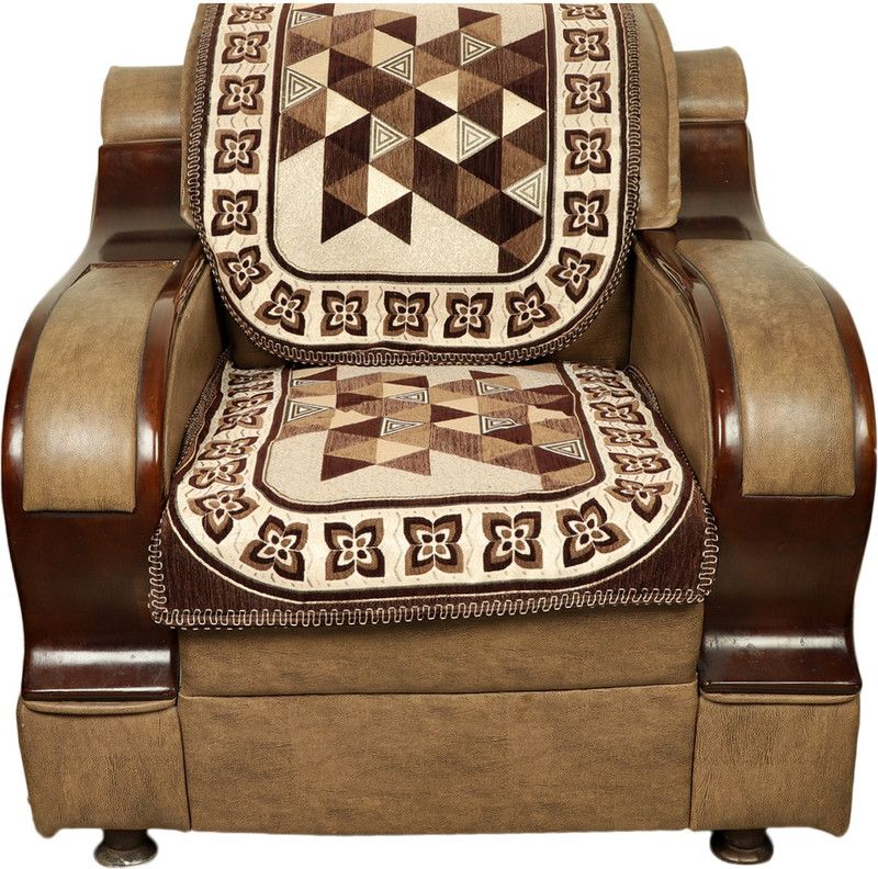S N TRADERS Velvet, Cotton Checkered, Abstract Sofa Cover  (Brown Pack of 6)
