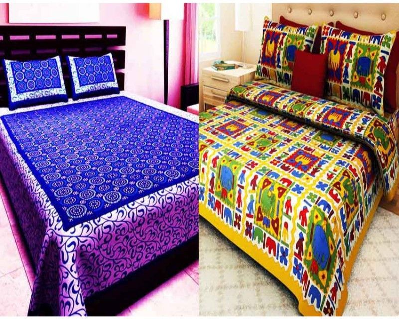 KRISMARTELITE 140 TC Cotton Double Animal Flat Bedsheet  (Pack of 2, Multicolor)