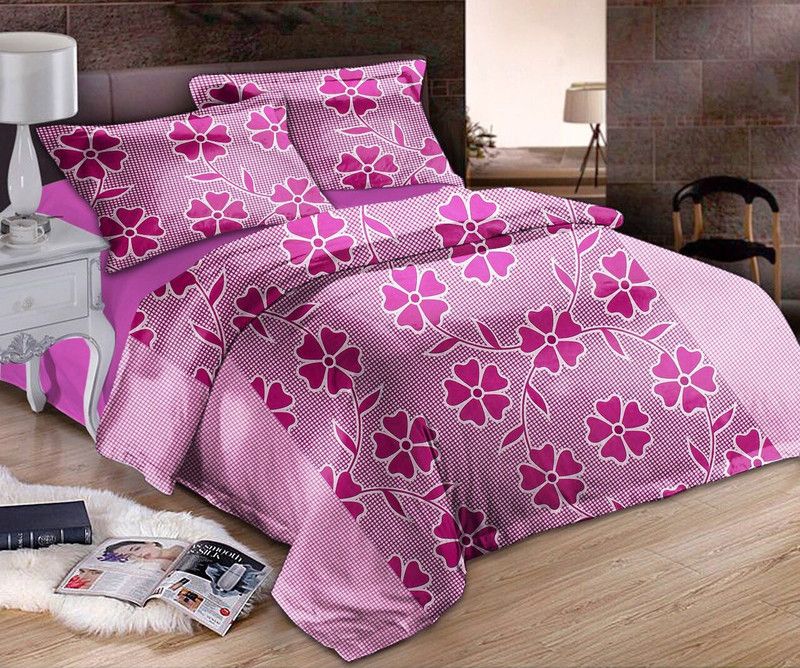 Comfort Zone 130 TC Polycotton Single Floral Flat Bedsheet  (Pack of 1, Pink)