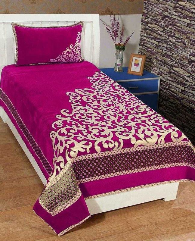 HomeStore-YEP 104 TC Cotton Single Printed Flat Bedsheet  (Pack of 1, Purple)
