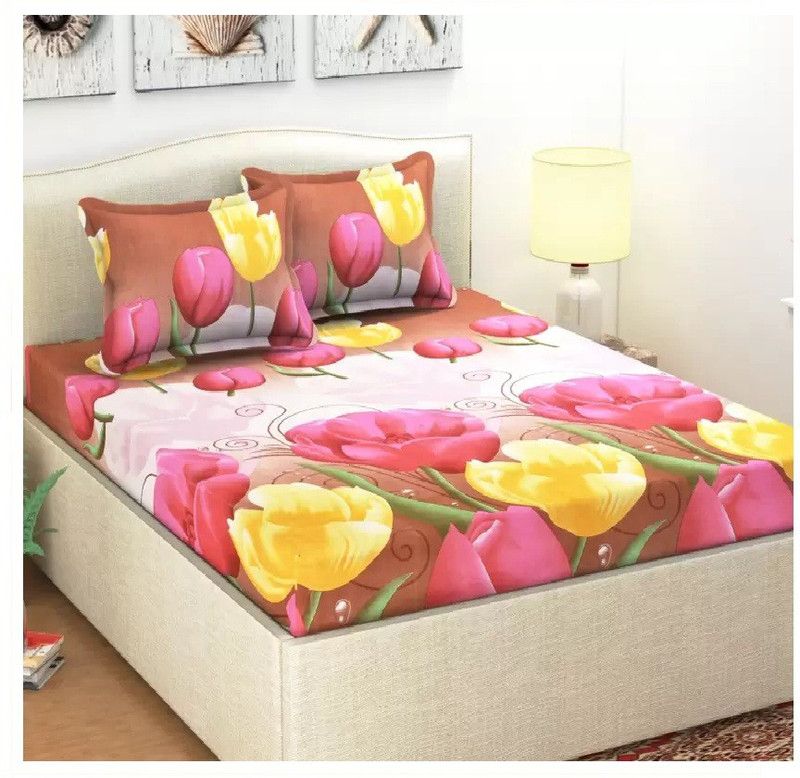 Home Readiness 185 TC Polycotton Double 3D Printed Flat Bedsheet  (Pack of 1, Multicolor)
