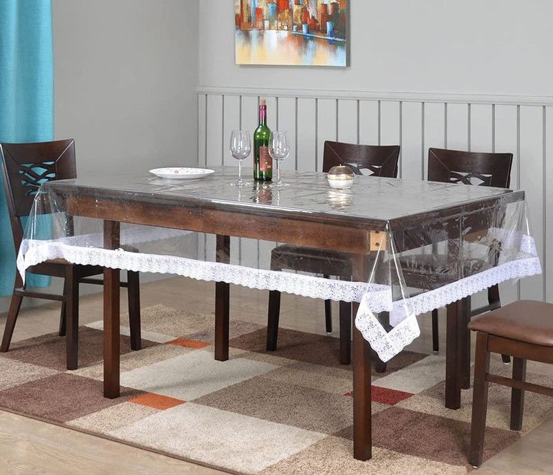 Fabrious Printed 10 Seater Table Cover  (White, Clear, PVC)