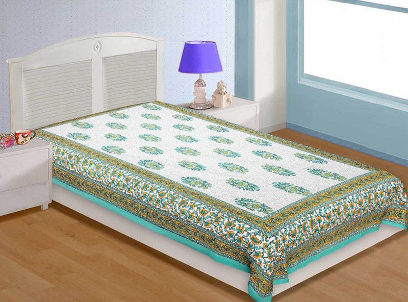 AJ Home 120 TC Cotton Single Printed Flat Bedsheet  (Pack of 1, Green)
