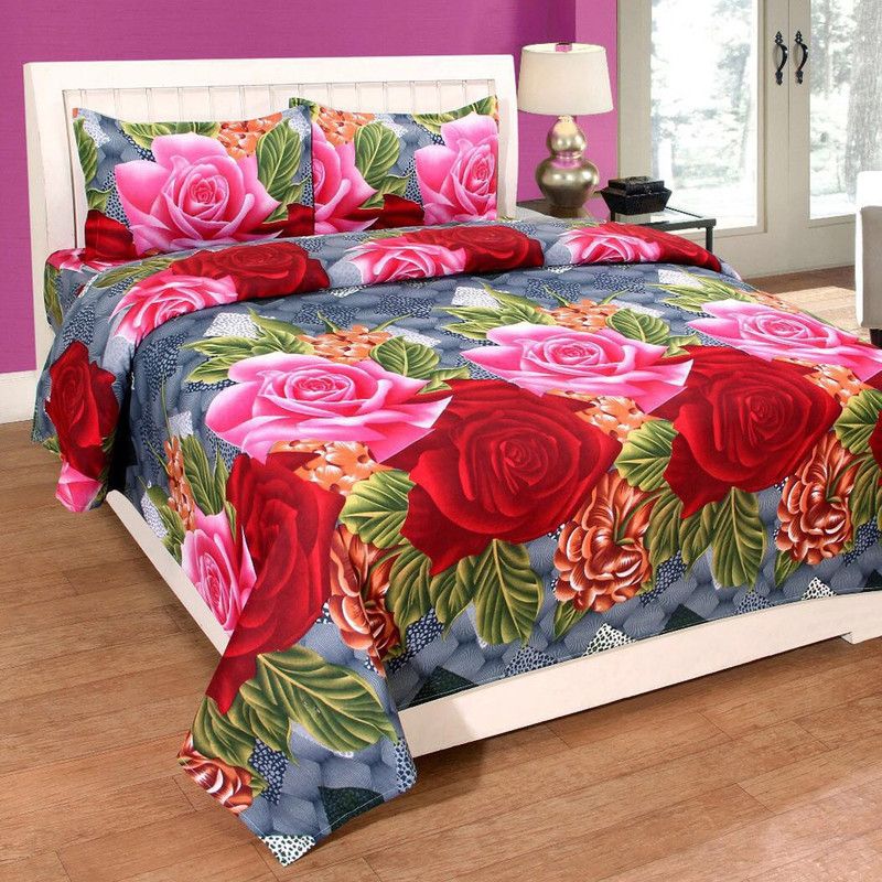 Daivik 140 TC Polycotton Double Floral Flat Bedsheet  (Pack of 1, Red)
