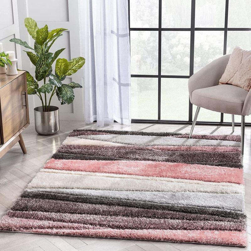 Shag Weaving Pink Polyester Carpet  (120 cm, X 120 cm, Square)