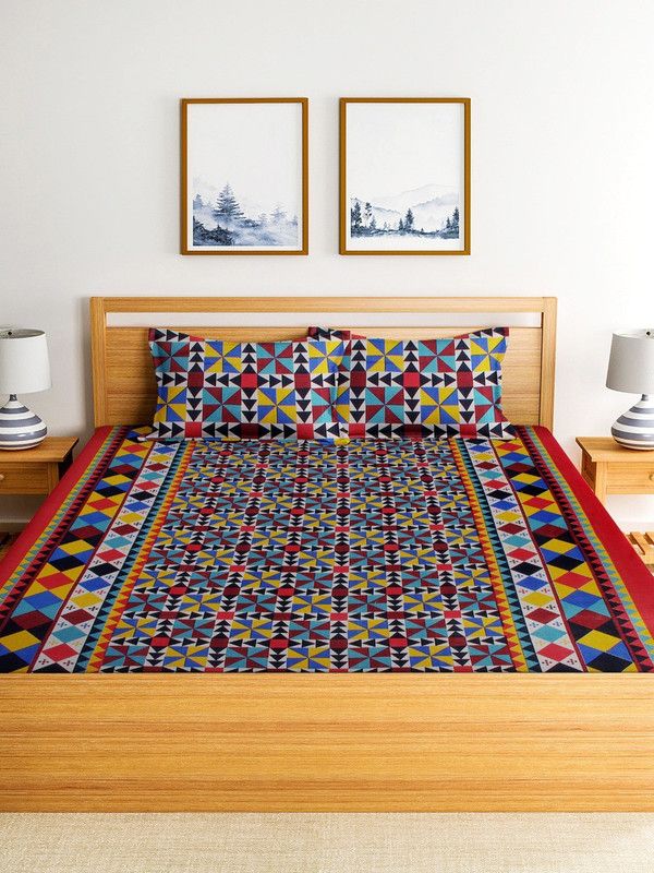 Luxury Crafts 200 TC Polycotton King Geometric Flat Bedsheet  (Pack of 1, Multicolor)