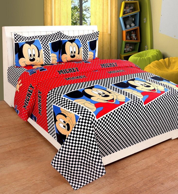 PRODUCTSCK 185 TC Microfiber Double Cartoon Flat Bedsheet  (Pack of 1, Red)