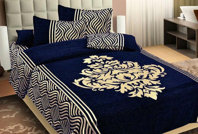RS Enterprises 350 TC Velvet King Floral Flat Bedsheet  (Pack of 1, Blue)