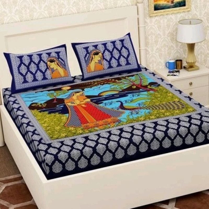 Elfbela 151 TC Cotton Double Jaipuri Prints Flat Bedsheet  (Pack of 3, Multicolor)
