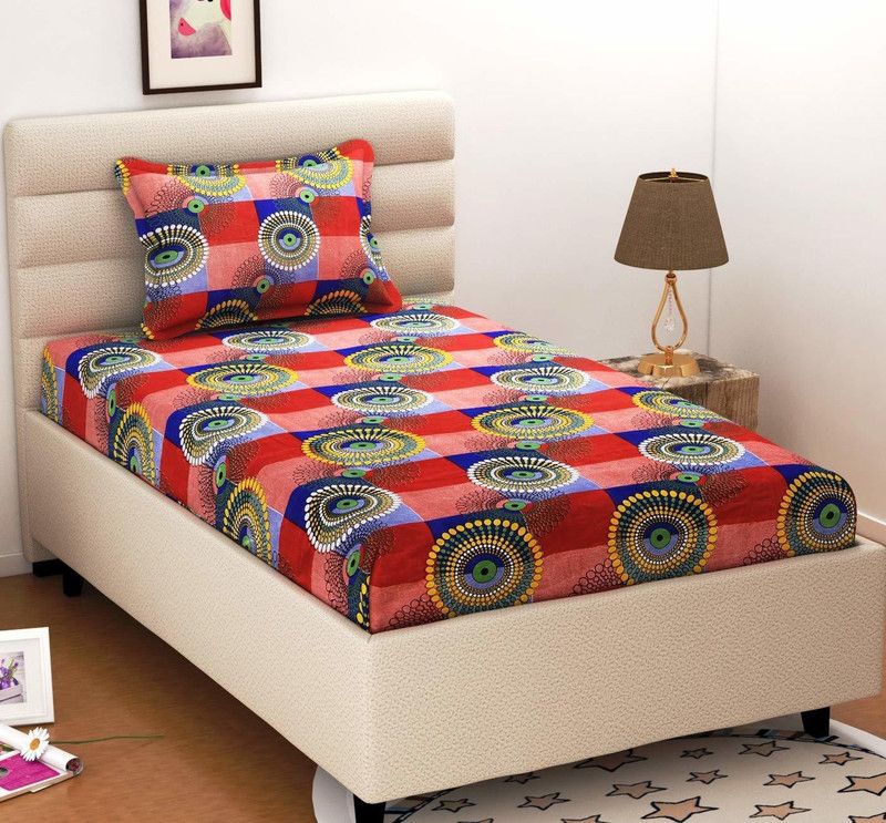 Cotton Single Abstract Bedsheet  (Pack of 1, Red)