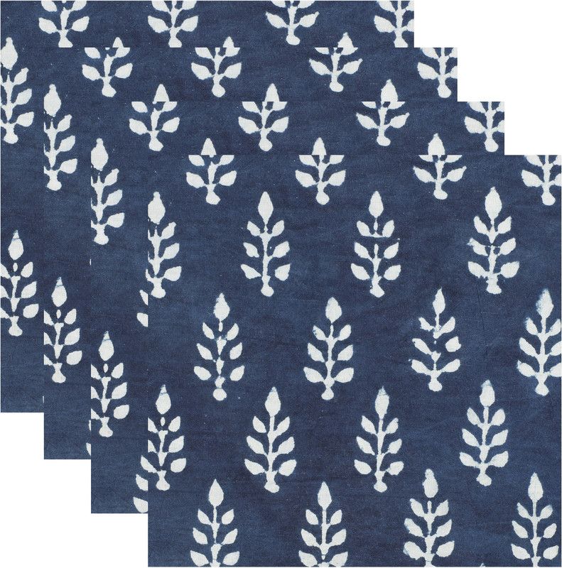 Ravaiyaa - Attitude Is Everything Cotton Hand Block Printed Napkin 12 X 12 Inch 6 Piece Set Blue White Floral Cloth Napkins  (6 Sheets)